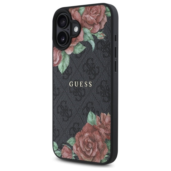 Puzdro MagSafe pre Apple iPhone 16, Guess, 4G Flowers Print, Čierne