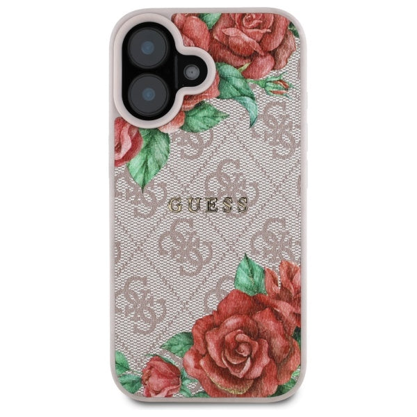 Puzdro MagSafe pre Apple iPhone 16, Guess, 4G Flowers Print, Ružové