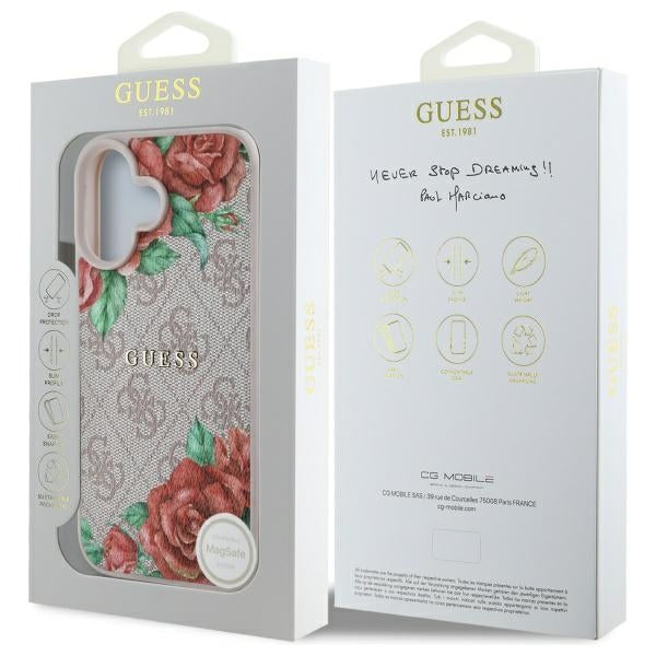 Puzdro MagSafe pre Apple iPhone 16, Guess, 4G Flowers Print, Ružové