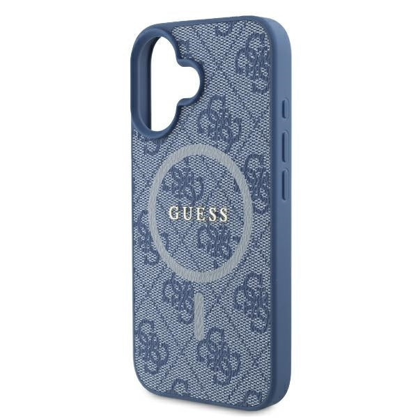 Puzdro MagSafe pre Apple iPhone 16, Guess, 4G Ring Classic Logo, Modrá