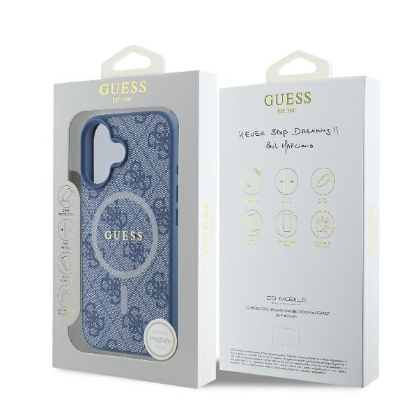 Puzdro MagSafe pre Apple iPhone 16, Guess, 4G Ring Classic Logo, Modrá