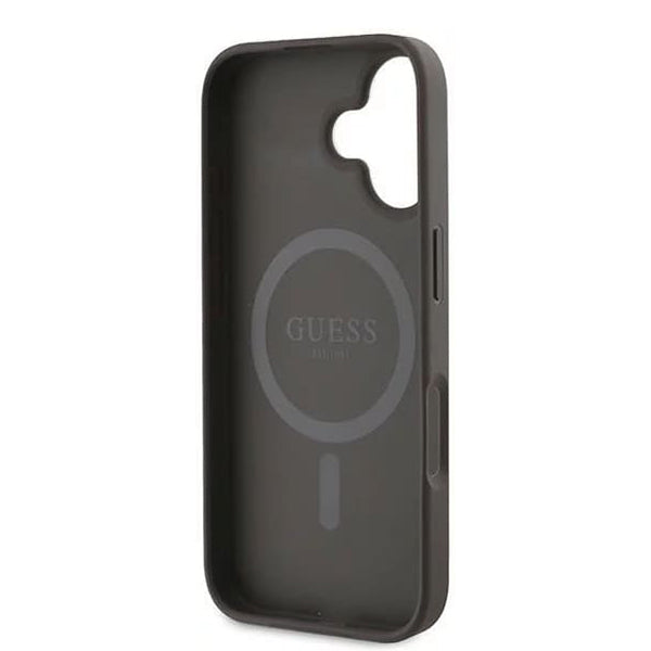 Puzdro MagSafe pre Apple iPhone 16, Guess, 4G Ring Classic Logo, Hnedé