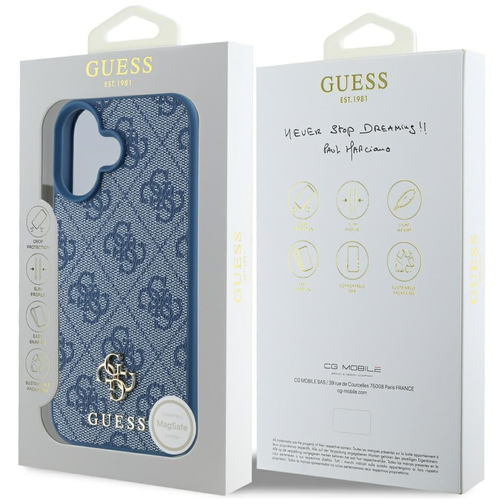 Puzdro MagSafe pre Apple iPhone 16, Guess, 4G Small and Classic Logo, Modrá