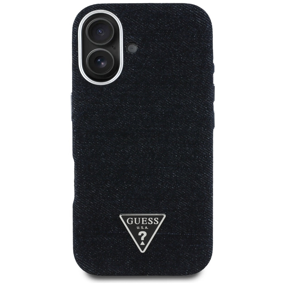 Puzdro MagSafe pre Apple iPhone 16, Guess, Denim Triangle Logo, Čierne