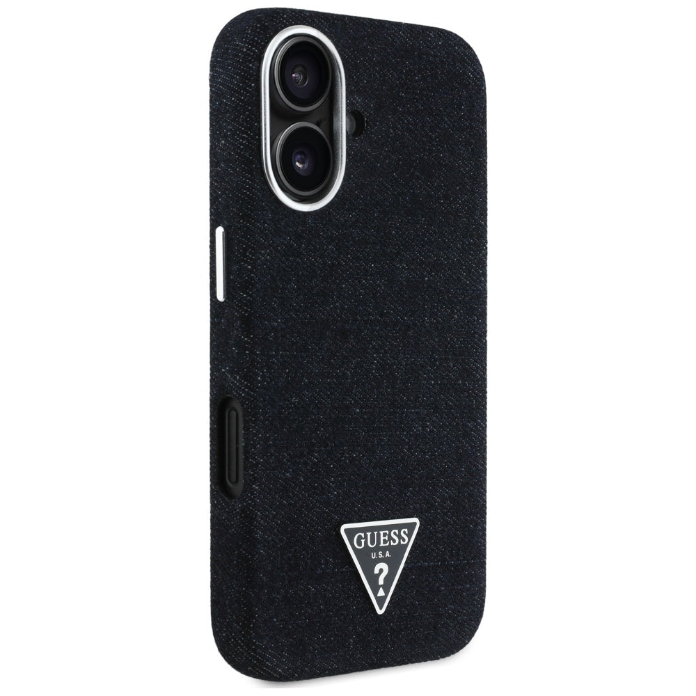 Puzdro MagSafe pre Apple iPhone 16, Guess, Denim Triangle Logo, Čierne