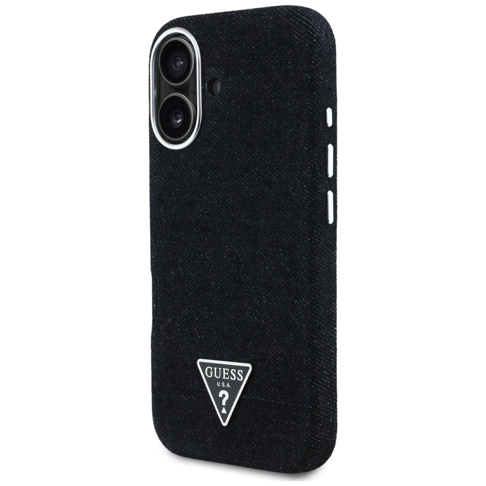 Puzdro MagSafe pre Apple iPhone 16, Guess, Denim Triangle Logo, Čierne