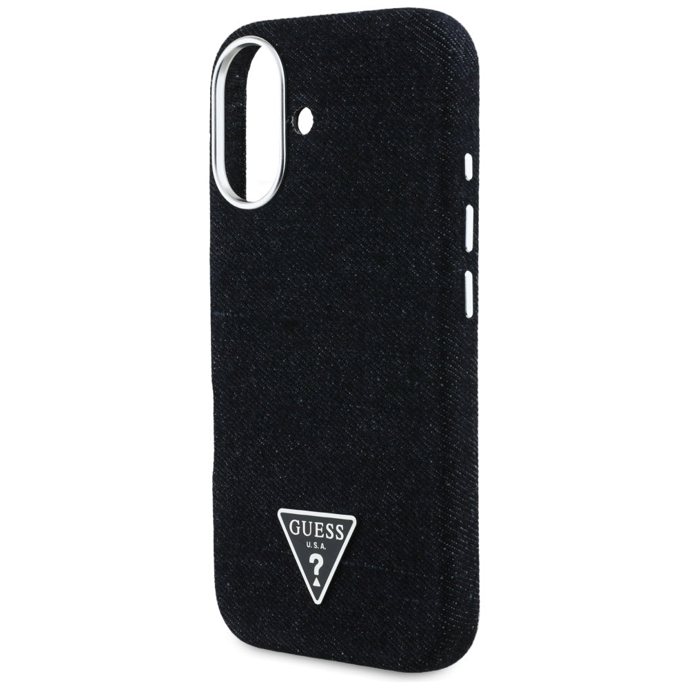 Puzdro MagSafe pre Apple iPhone 16, Guess, Denim Triangle Logo, Čierne
