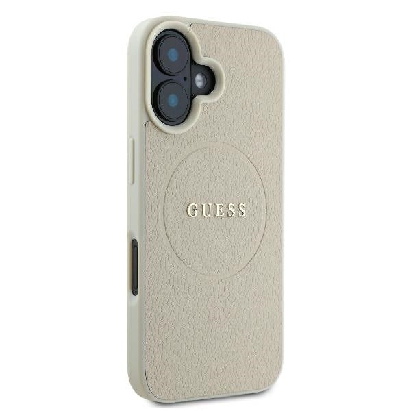Puzdro MagSafe pre Apple iPhone 16, Guess, Grained Gold Ring, Bežové