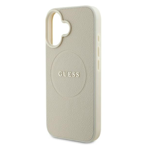 Puzdro MagSafe pre Apple iPhone 16, Guess, Grained Gold Ring, Bežové