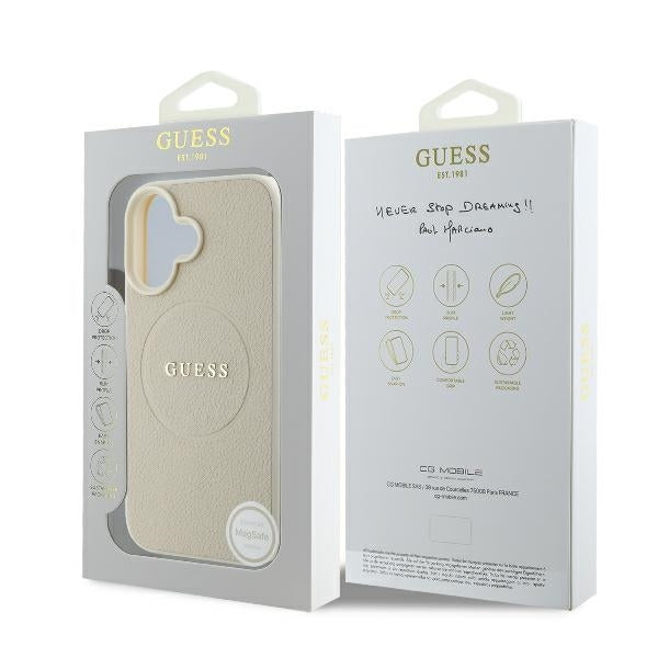 Puzdro MagSafe pre Apple iPhone 16, Guess, Grained Gold Ring, Bežové
