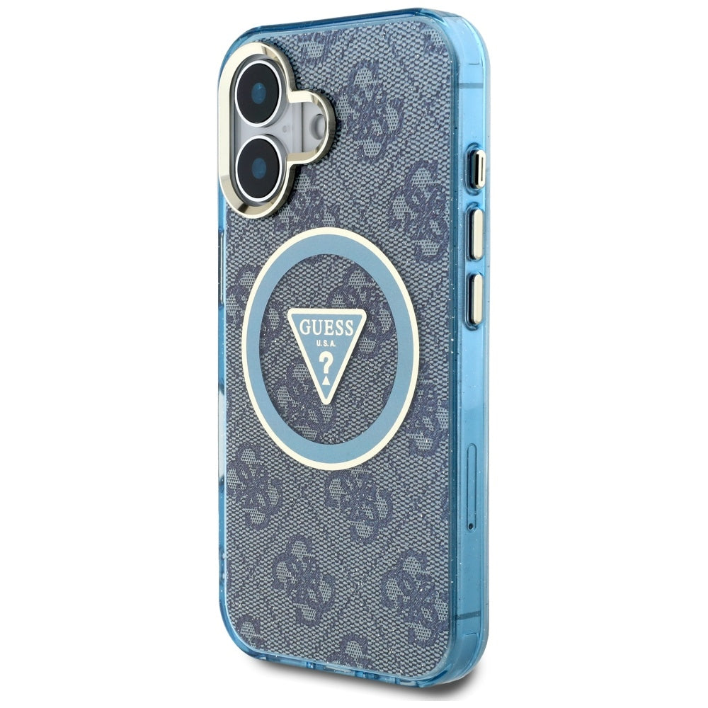 Puzdro MagSafe pre Apple iPhone 16, Guess, IML Glitter 4G Circle Triangle, Modrá