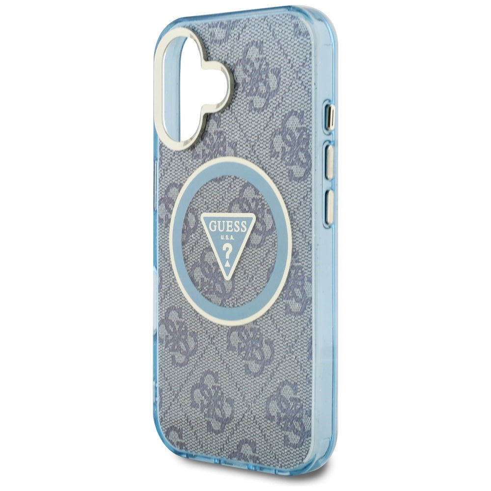 Puzdro MagSafe pre Apple iPhone 16, Guess, IML Glitter 4G Circle Triangle, Modrá