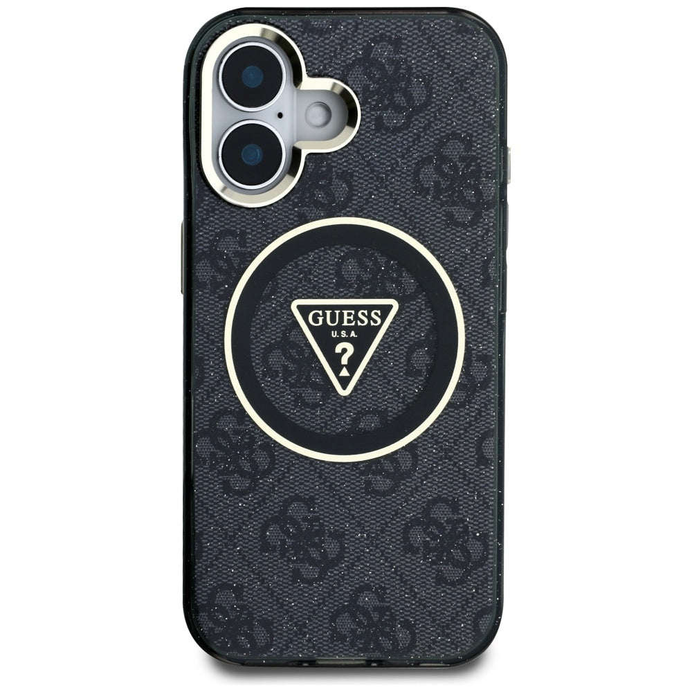 Puzdro MagSafe pre Apple iPhone 16, Guess, IML Glitter 4G Circle Triangle, Čierne