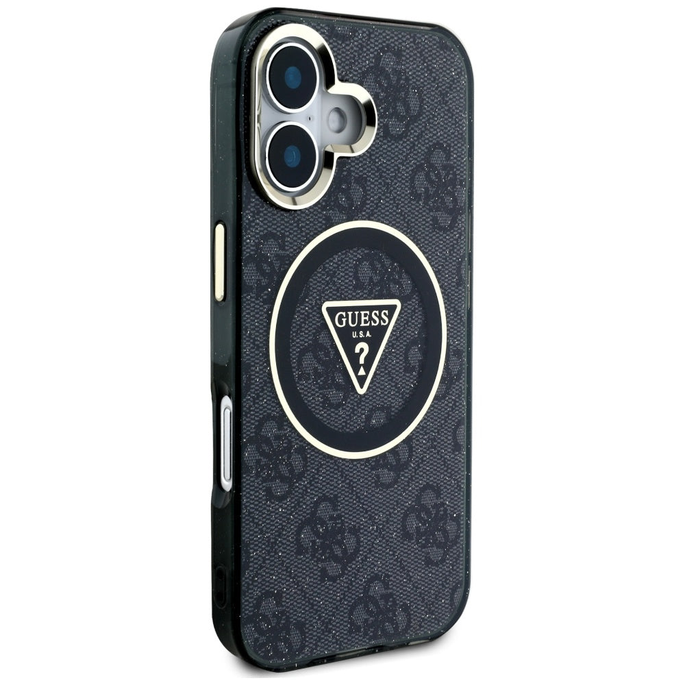 Puzdro MagSafe pre Apple iPhone 16, Guess, IML Glitter 4G Circle Triangle, Čierne