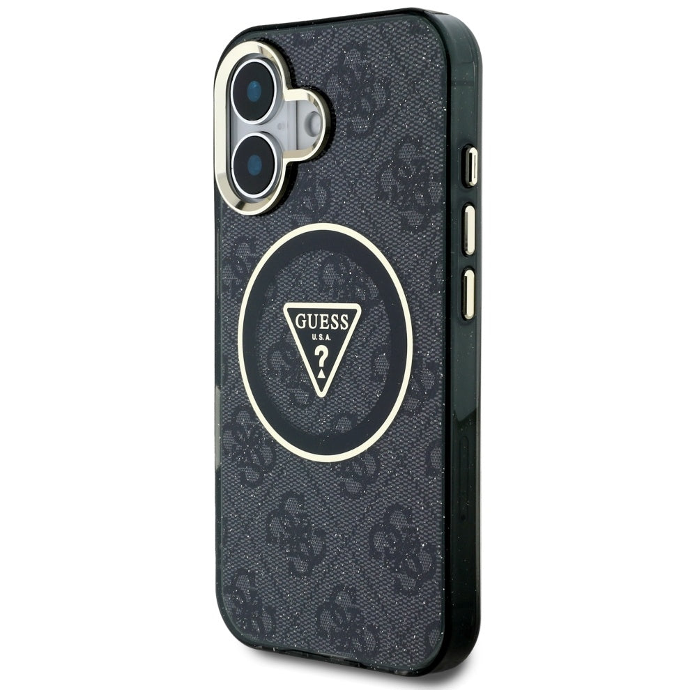 Puzdro MagSafe pre Apple iPhone 16, Guess, IML Glitter 4G Circle Triangle, Čierne