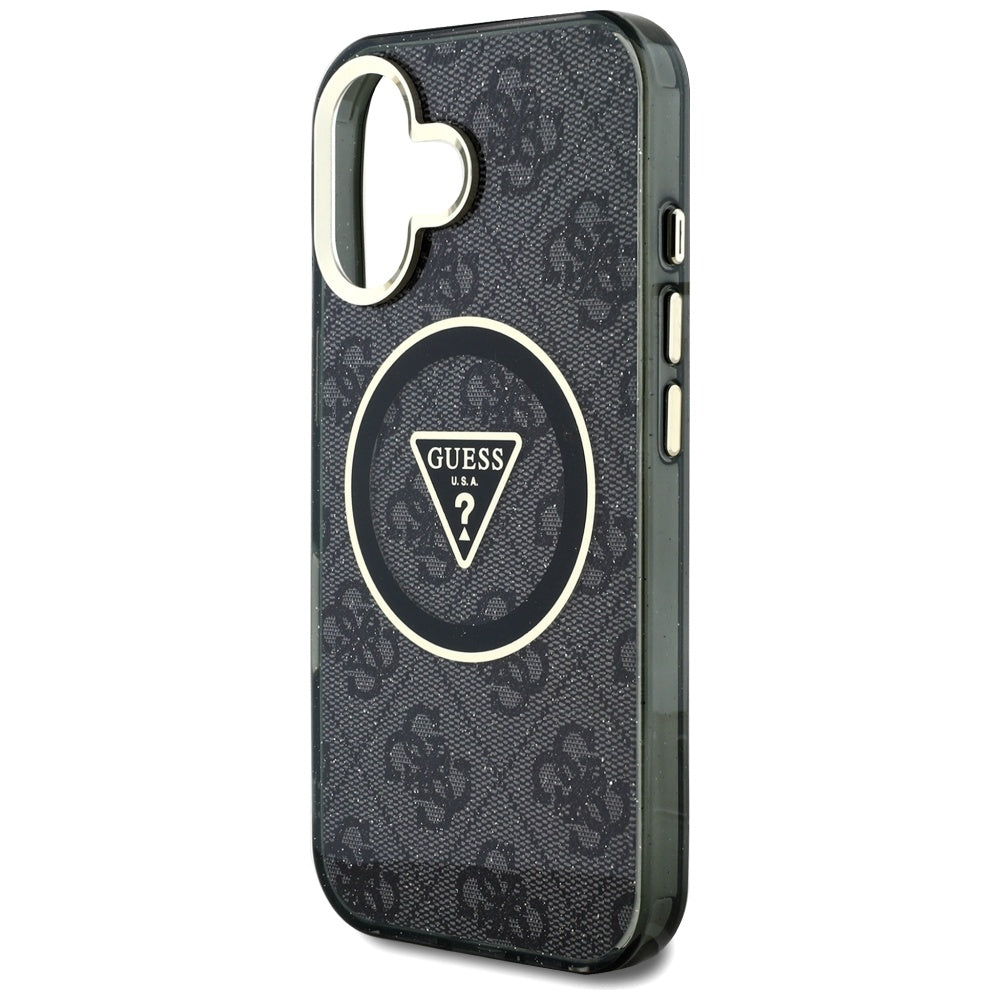 Puzdro MagSafe pre Apple iPhone 16, Guess, IML Glitter 4G Circle Triangle, Čierne