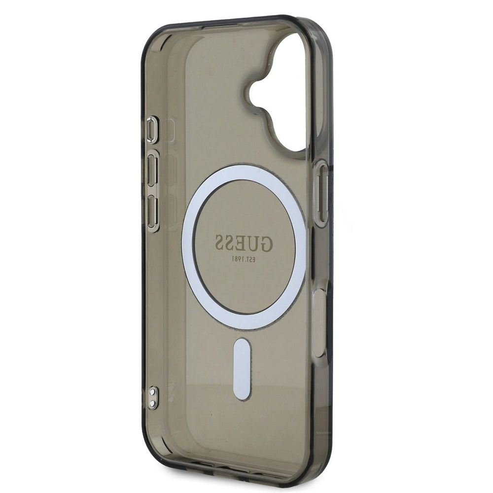 MagSafe Case for Apple iPhone 16, Guess, IML Glitter Circle, Black