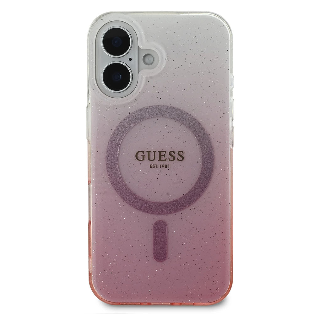 Puzdro MagSafe pre Apple iPhone 16, Guess, IML Glitter Gradient, Ružová