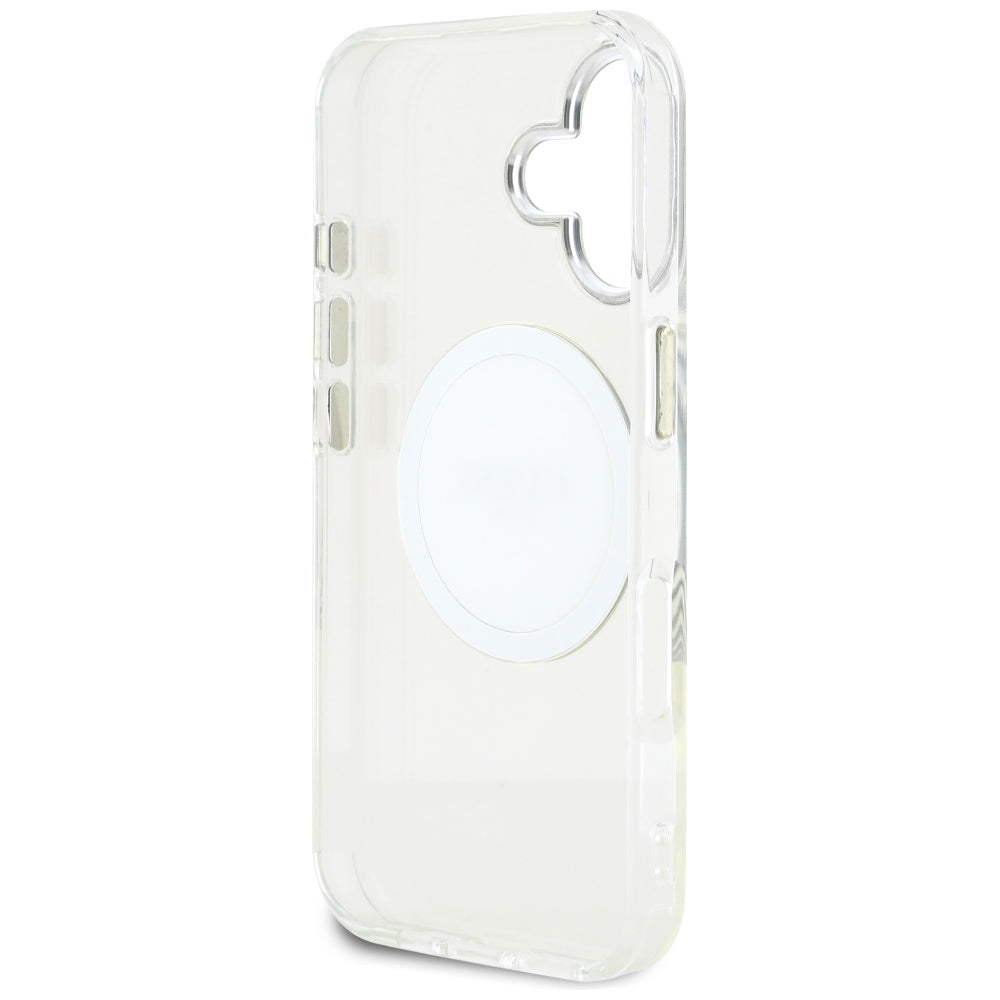 Puzdro MagSafe pre Apple iPhone 16, Guess, IML Metal Colored Circle, Biela