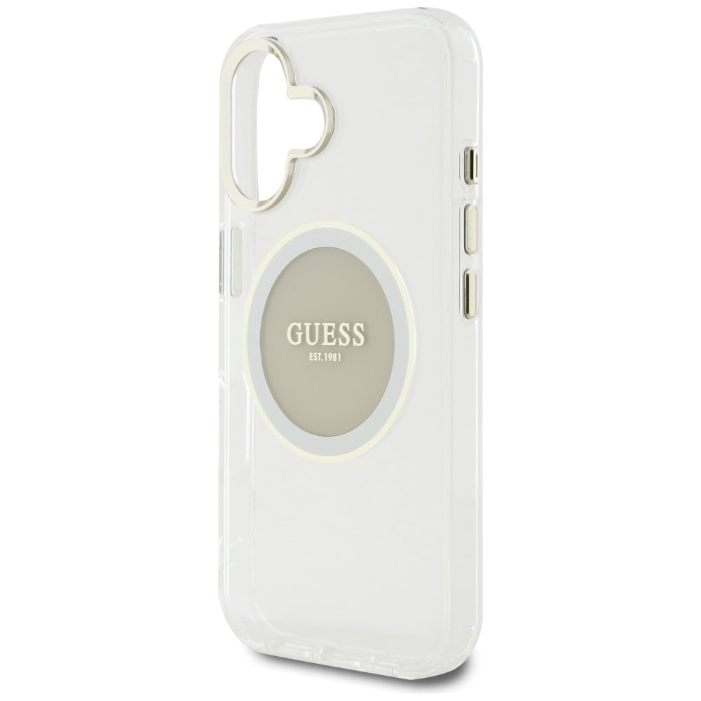 Puzdro MagSafe pre Apple iPhone 16, Guess, IML Metal Colored Circle, Sivá