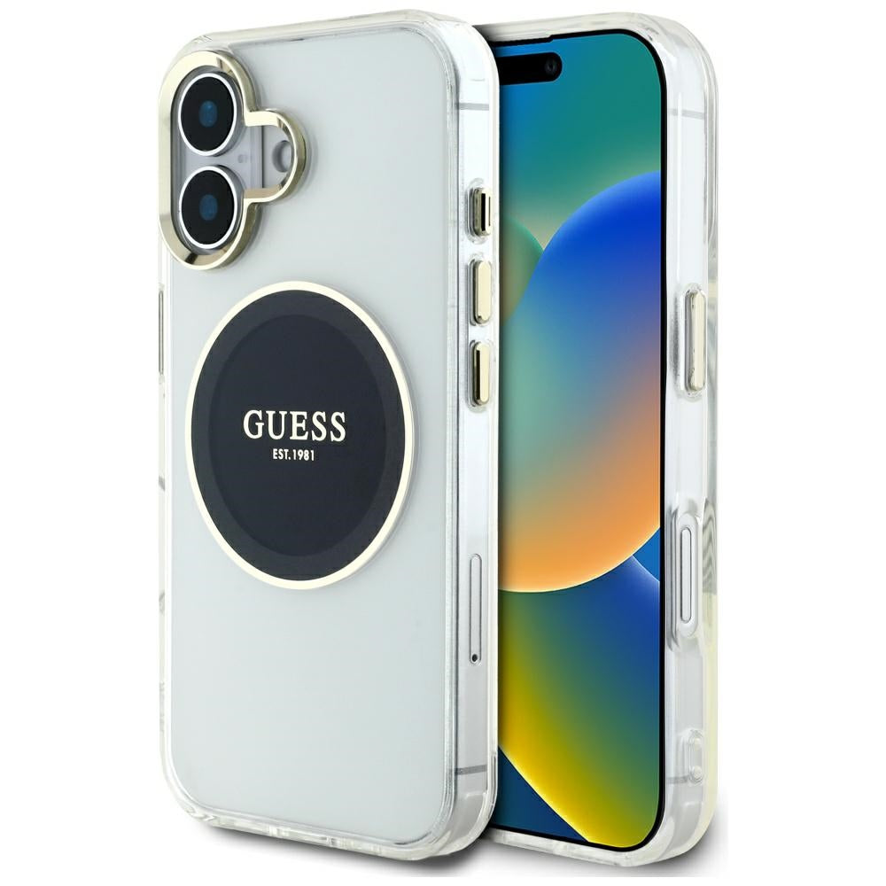 Puzdro MagSafe pre Apple iPhone 16, Guess, IML Metal Colored Circle, Čierne