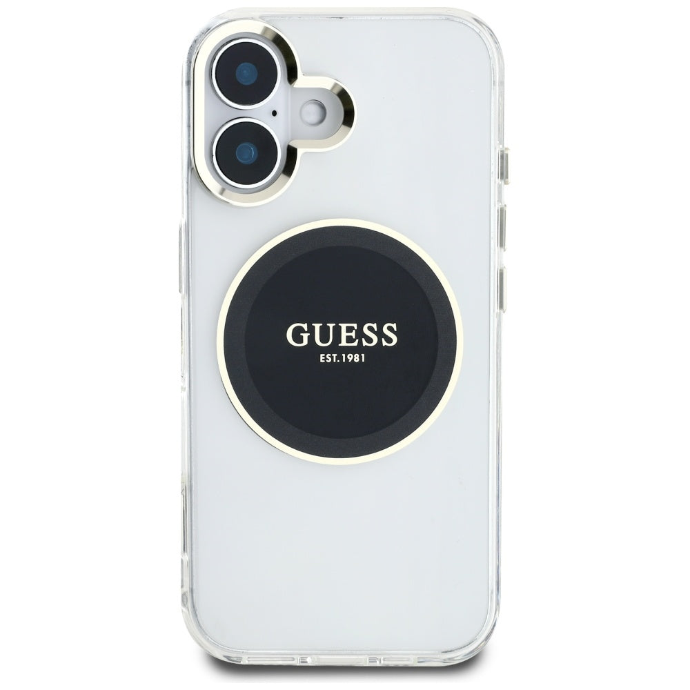 Puzdro MagSafe pre Apple iPhone 16, Guess, IML Metal Colored Circle, Čierne