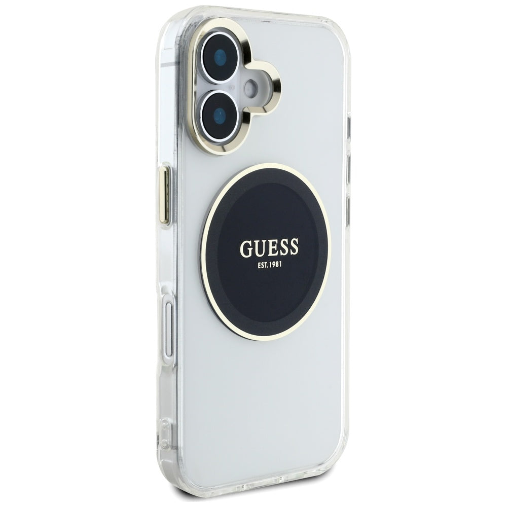 Puzdro MagSafe pre Apple iPhone 16, Guess, IML Metal Colored Circle, Čierne