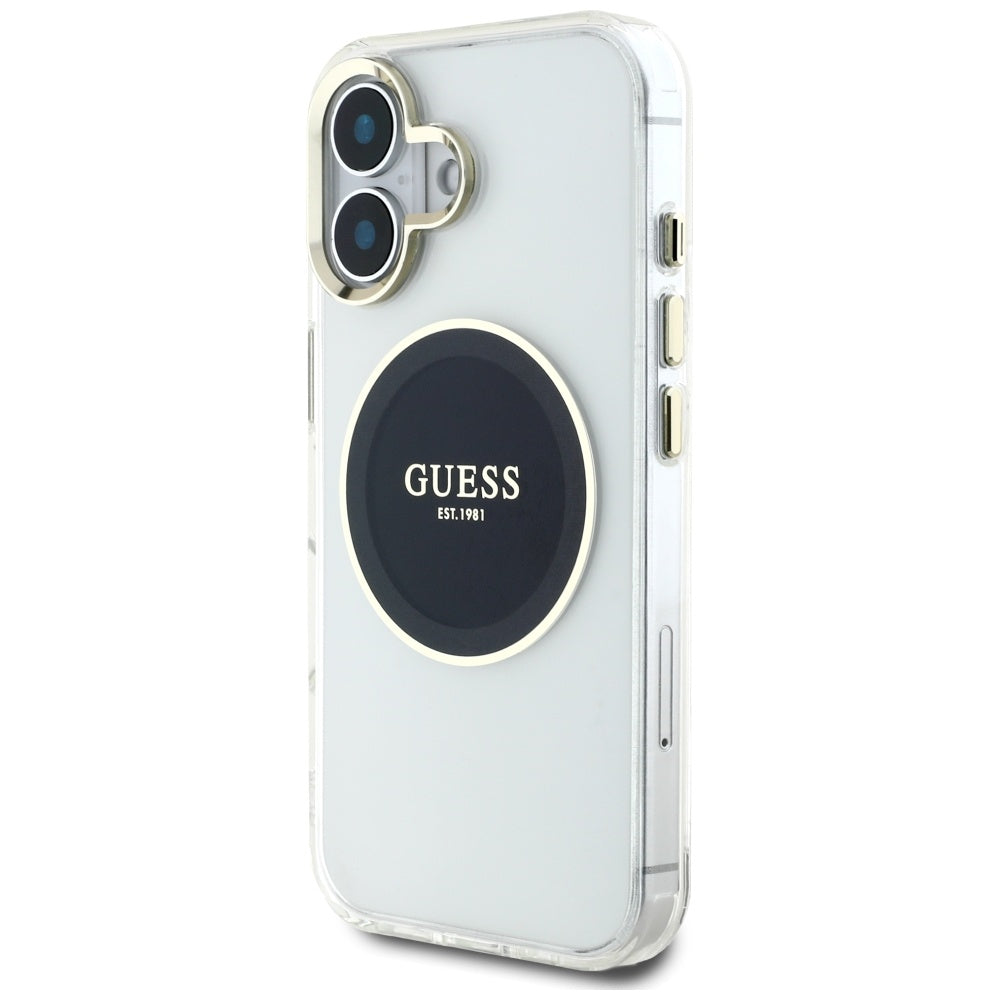 Puzdro MagSafe pre Apple iPhone 16, Guess, IML Metal Colored Circle, Čierne