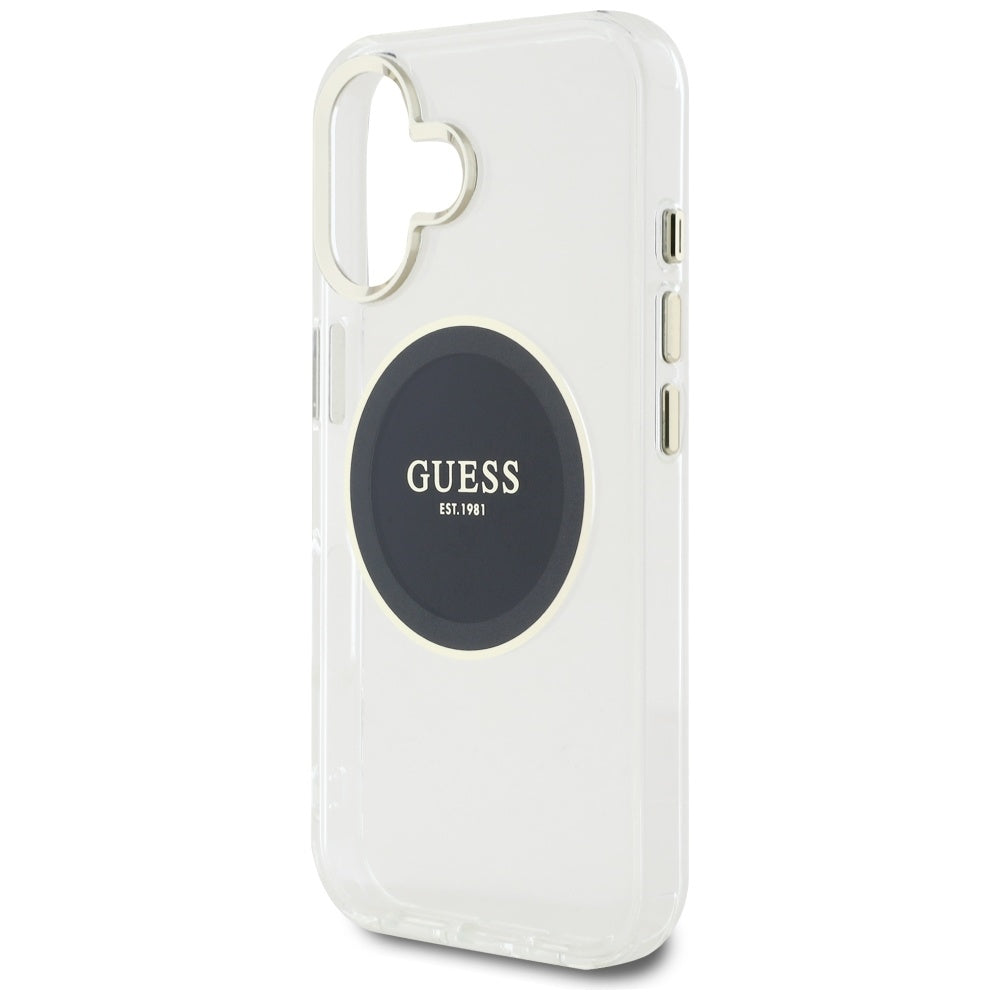 Puzdro MagSafe pre Apple iPhone 16, Guess, IML Metal Colored Circle, Čierne