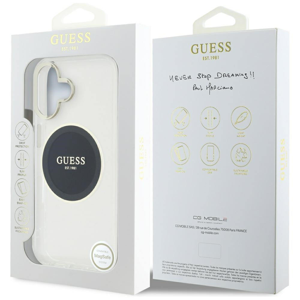 Puzdro MagSafe pre Apple iPhone 16, Guess, IML Metal Colored Circle, Čierne
