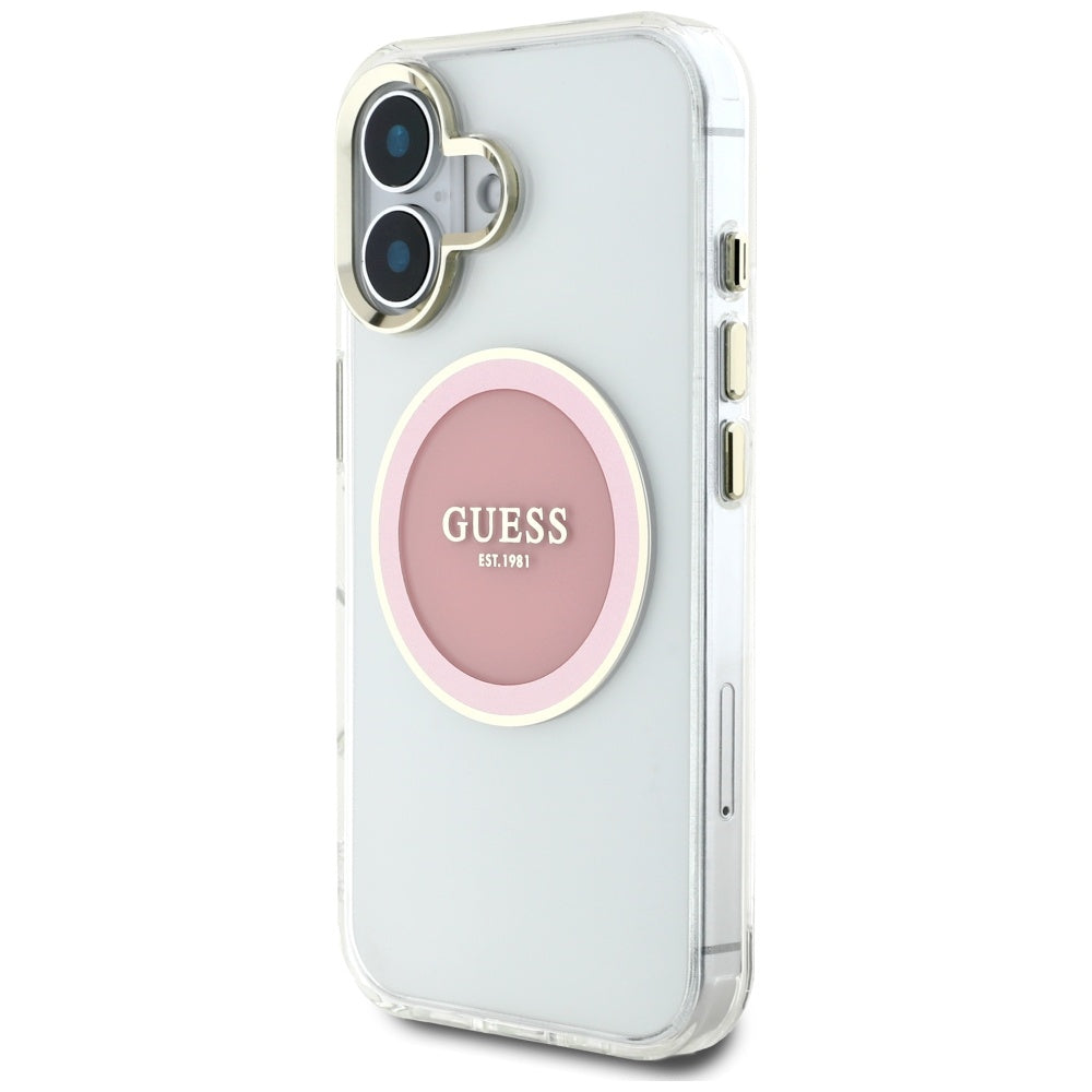 Puzdro MagSafe pre Apple iPhone 16, Guess, IML Metal Colored Circle, Ružová