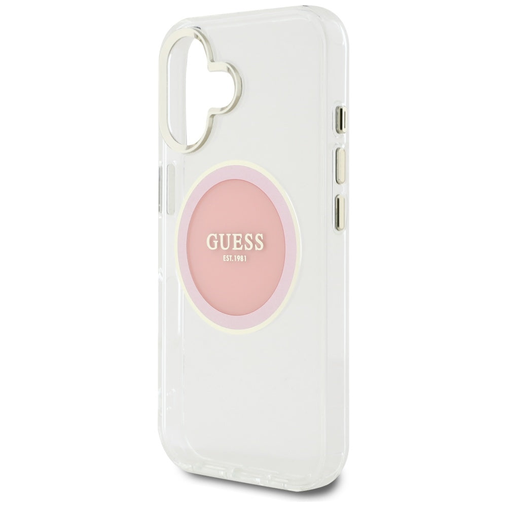 Puzdro MagSafe pre Apple iPhone 16, Guess, IML Metal Colored Circle, Ružová