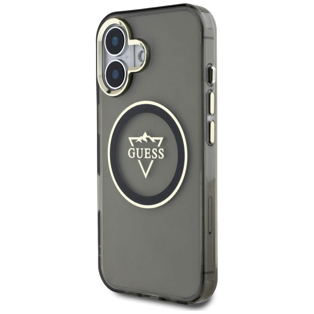 Puzdro MagSafe pre Apple iPhone 16, Guess, IML Metal Mountain Logo, Čierne