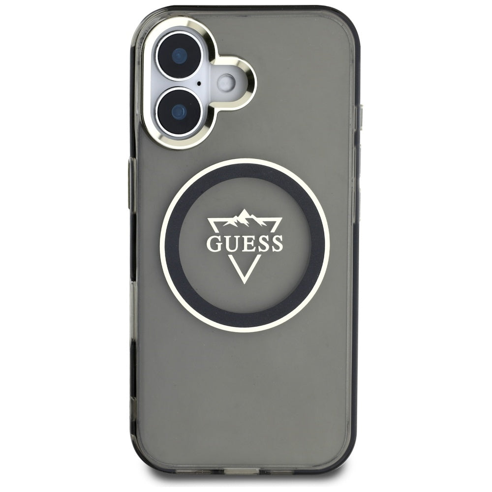 Puzdro MagSafe pre Apple iPhone 16, Guess, IML Metal Mountain Logo, Čierne