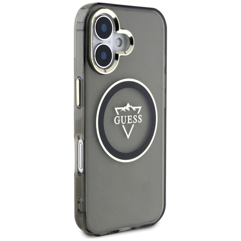 Puzdro MagSafe pre Apple iPhone 16, Guess, IML Metal Mountain Logo, Čierne