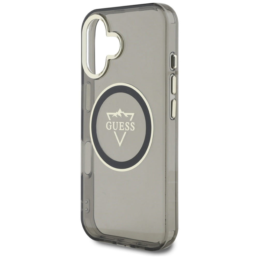 Puzdro MagSafe pre Apple iPhone 16, Guess, IML Metal Mountain Logo, Čierne