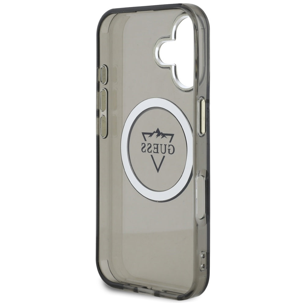 Puzdro MagSafe pre Apple iPhone 16, Guess, IML Metal Mountain Logo, Čierne