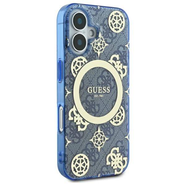 Puzdro MagSafe pre Apple iPhone 16, Guess, IML Peony On 4G Background, Modrá