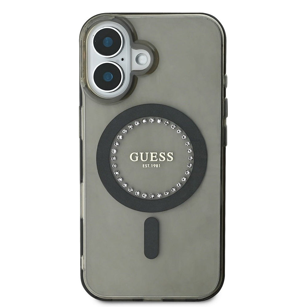 Puzdro MagSafe pre Apple iPhone 16, Guess, IML Rhinestone, Čierne