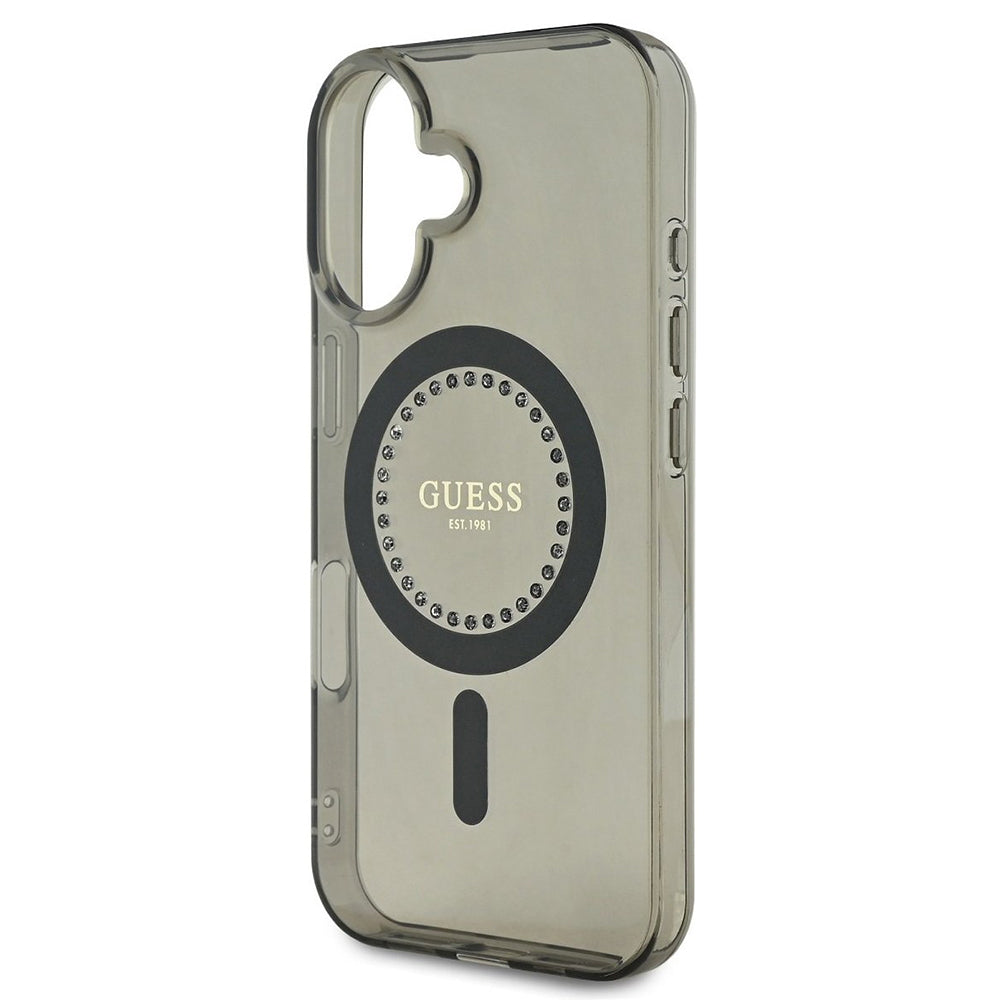 Puzdro MagSafe pre Apple iPhone 16, Guess, IML Rhinestone, Čierne