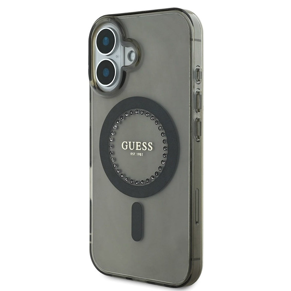 Puzdro MagSafe pre Apple iPhone 16, Guess, IML Rhinestone, Čierne