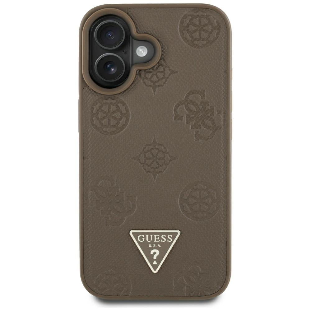 Puzdro MagSafe pre Apple iPhone 16, Guess, Peony Grained Hot Stamp Triangle, Hnedé