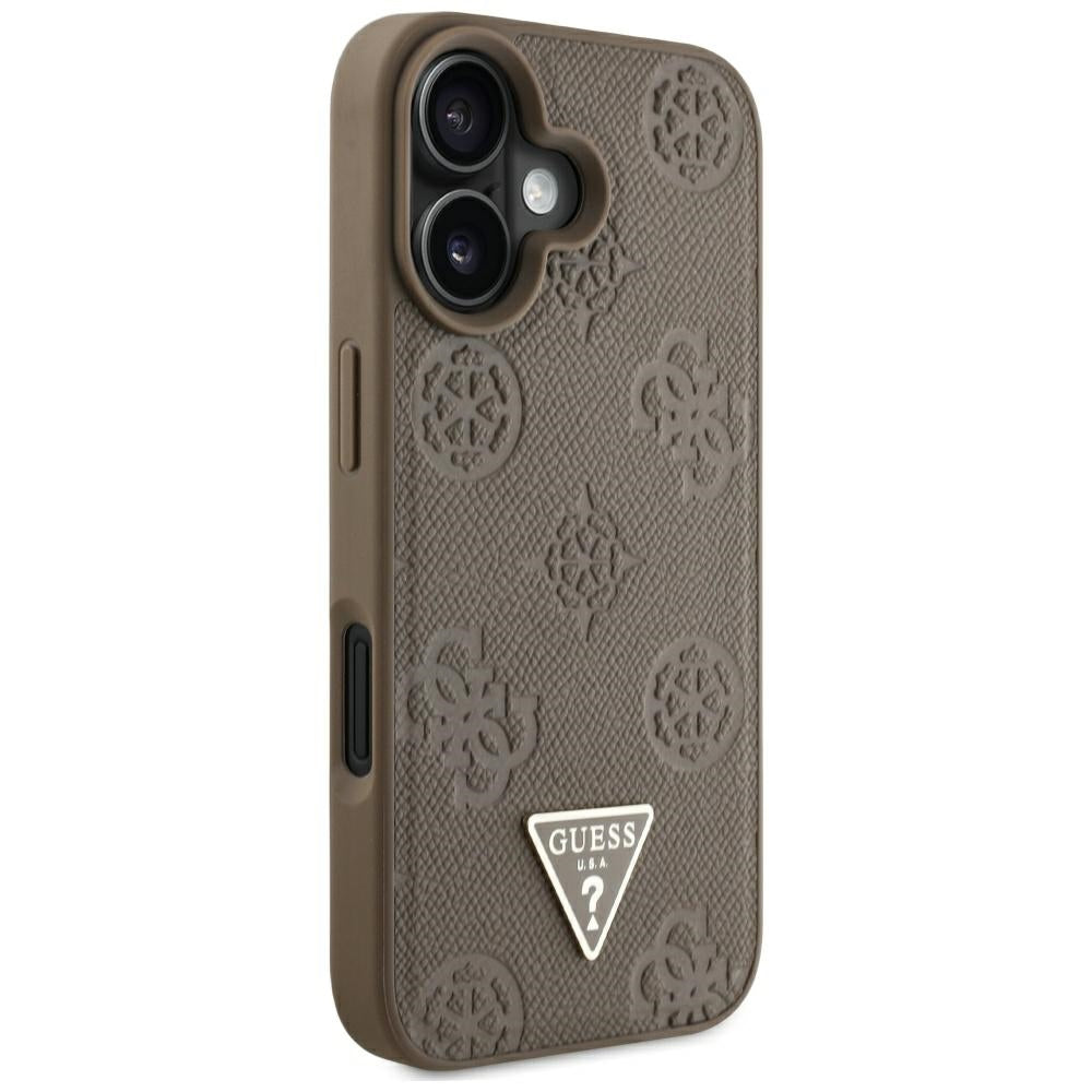 Puzdro MagSafe pre Apple iPhone 16, Guess, Peony Grained Hot Stamp Triangle, Hnedé