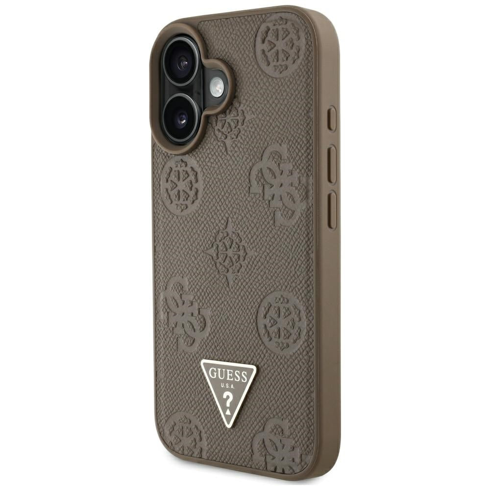 Puzdro MagSafe pre Apple iPhone 16, Guess, Peony Grained Hot Stamp Triangle, Hnedé