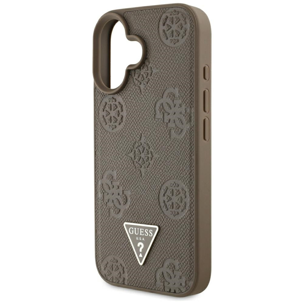 Puzdro MagSafe pre Apple iPhone 16, Guess, Peony Grained Hot Stamp Triangle, Hnedé