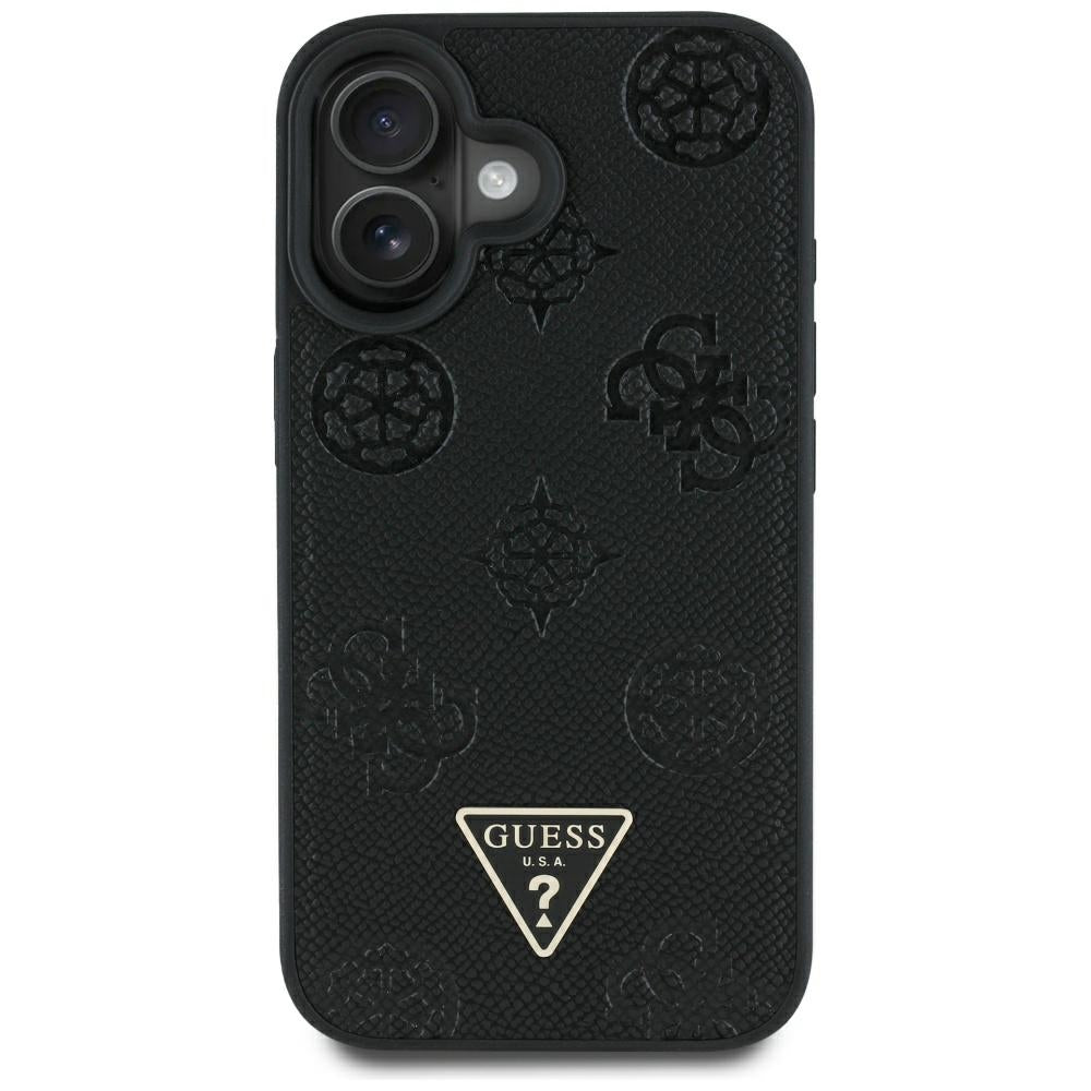 Puzdro MagSafe pre Apple iPhone 16, Guess, Peony Grained Hot Stamp Triangle, Čierne