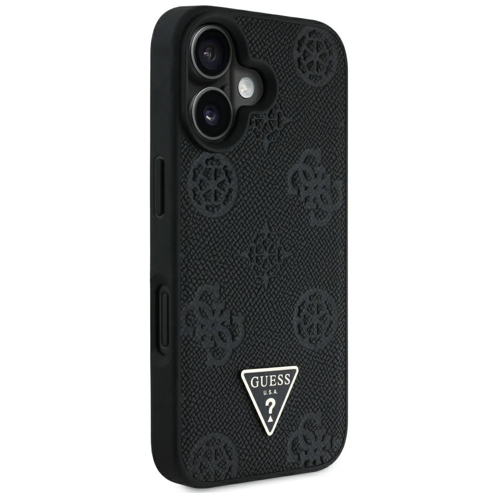 Puzdro MagSafe pre Apple iPhone 16, Guess, Peony Grained Hot Stamp Triangle, Čierne