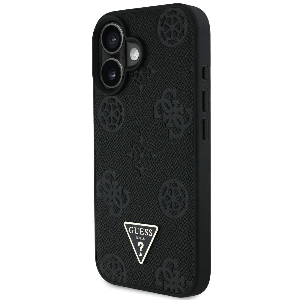 Puzdro MagSafe pre Apple iPhone 16, Guess, Peony Grained Hot Stamp Triangle, Čierne