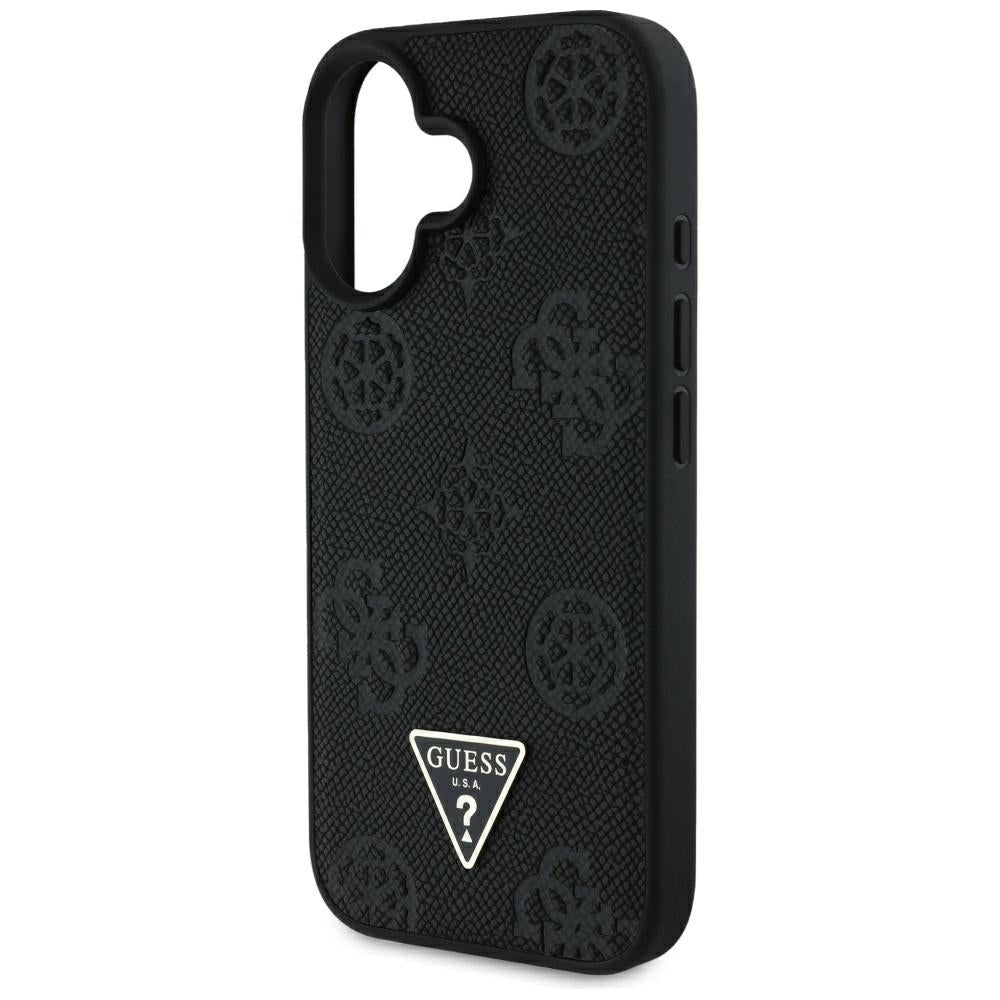 Puzdro MagSafe pre Apple iPhone 16, Guess, Peony Grained Hot Stamp Triangle, Čierne