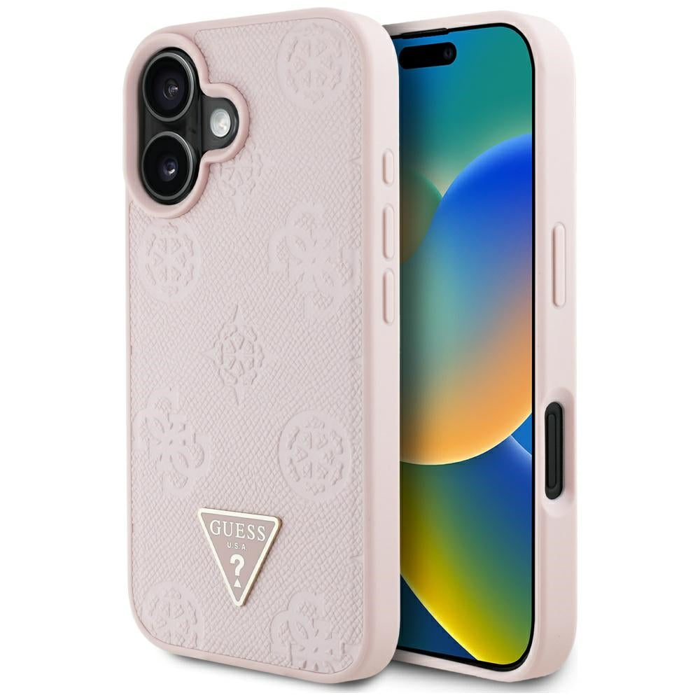 Puzdro MagSafe pre Apple iPhone 16, Guess, Peony Grained Hot Stamp Triangle, Ružové